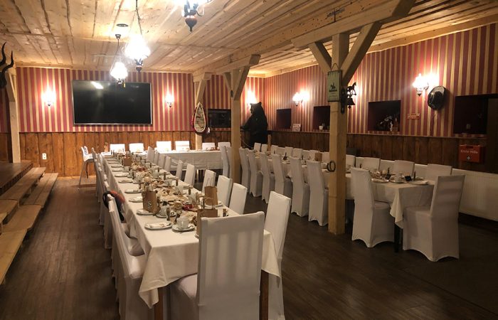 Festively laid tables in the Big Horn Saloon