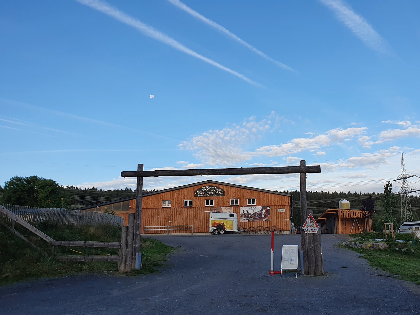 Entrance gate of Silver Rock Ranch with the indoor arena